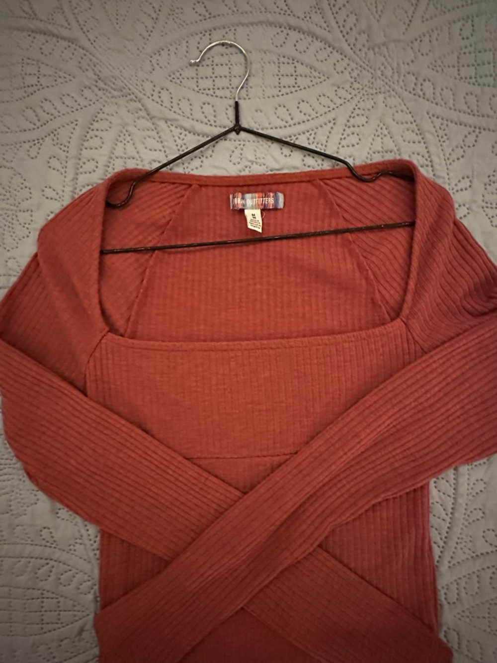 Urban Outfitters Ribbed Square-Neck Sweater in Rusty Red